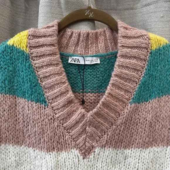 Zara Striped Chunky Sweater Vest Womens Size Medium - Picture 4 of 8